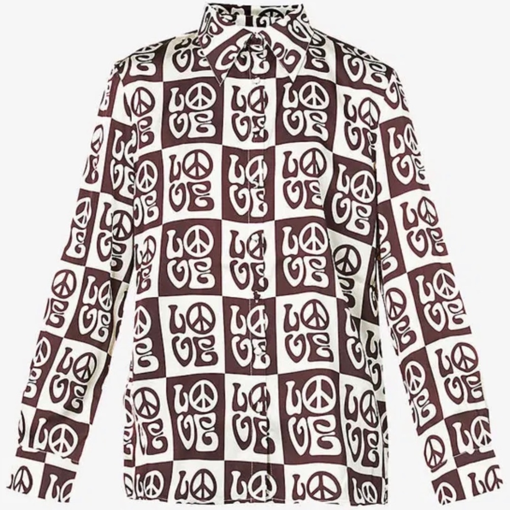 Brown and white checkered hippie pattern button up